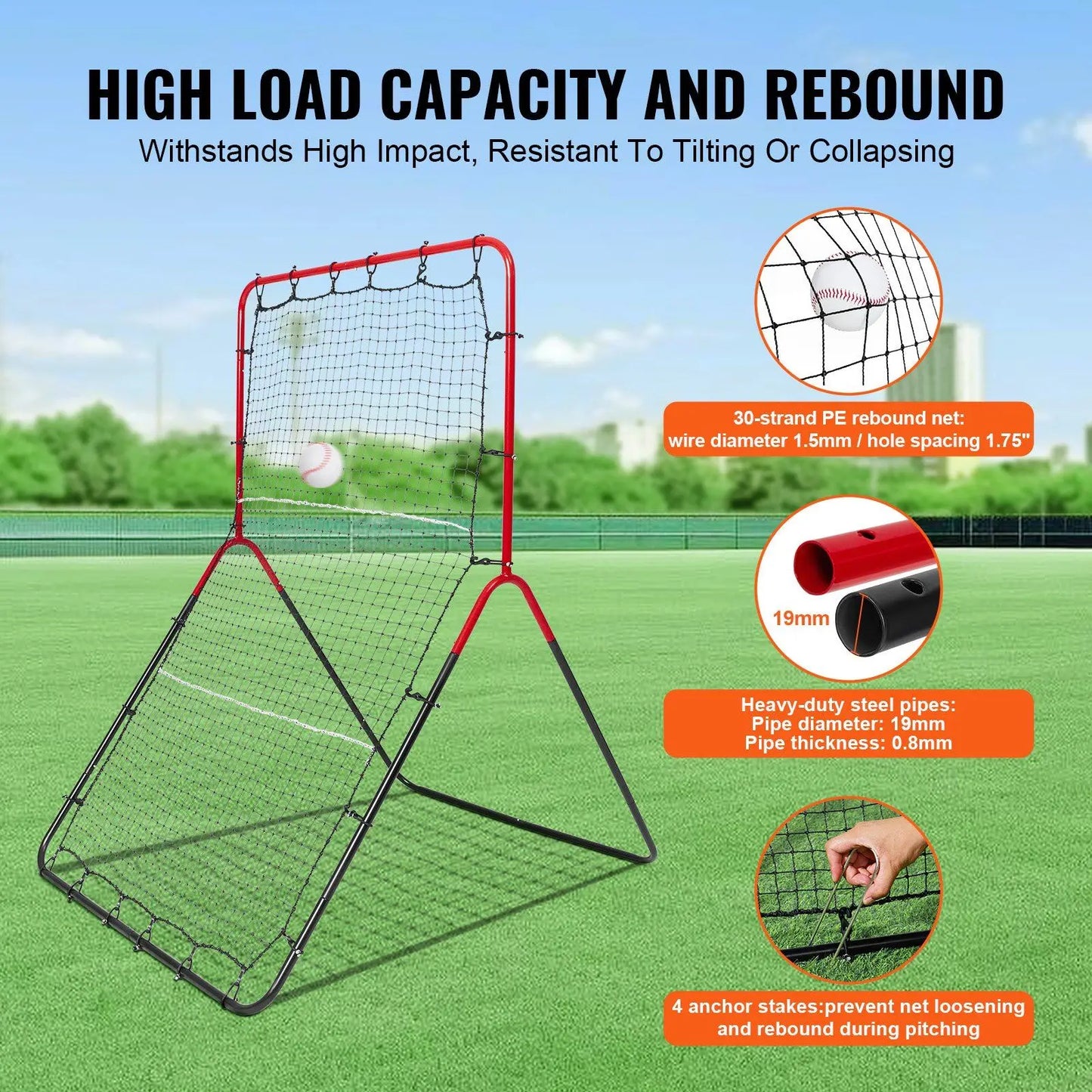 3x4.5 ft PitchBack 3-Way Trainer Baseball And Softball Rebounder Net