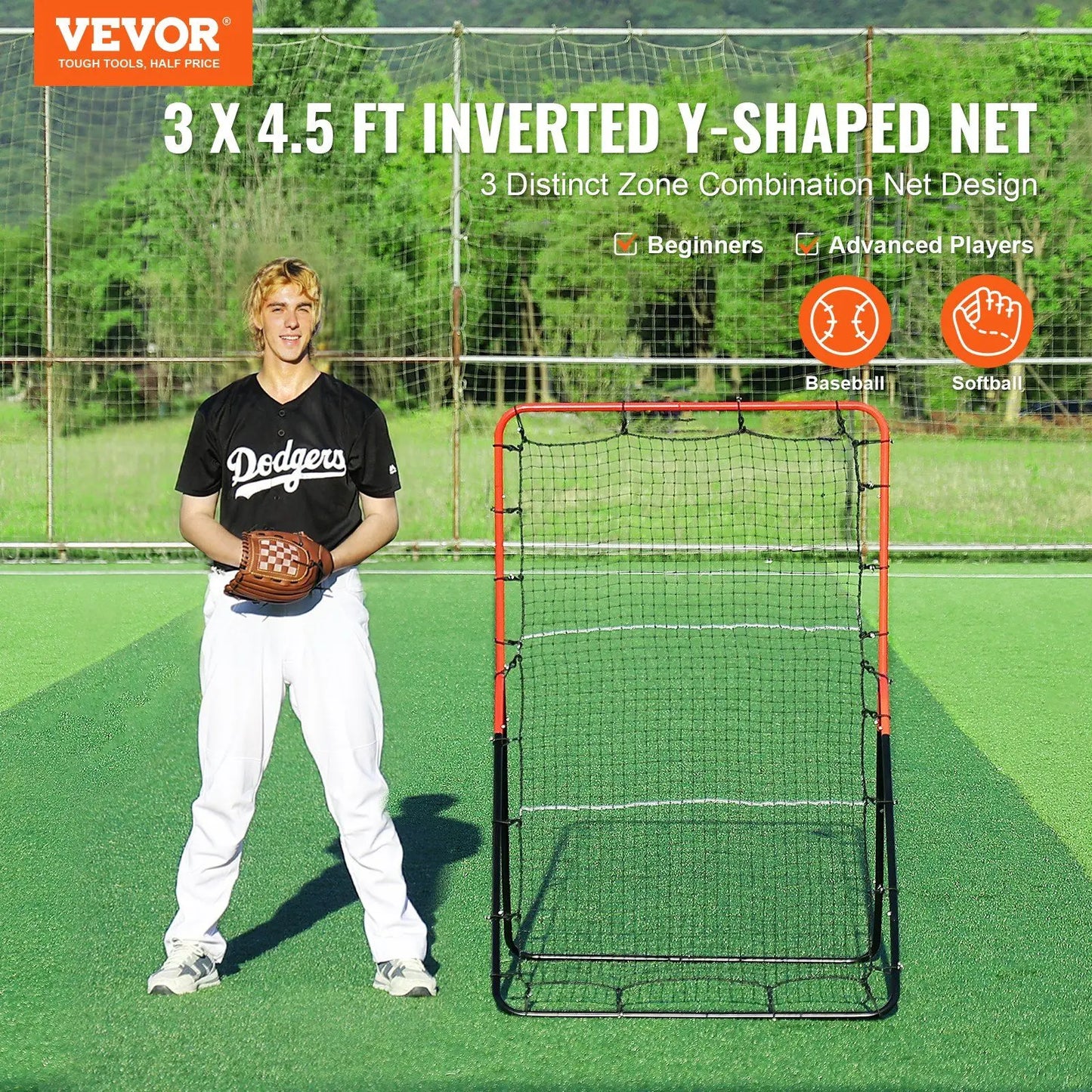 3x4.5 ft PitchBack 3-Way Trainer Baseball And Softball Rebounder Net