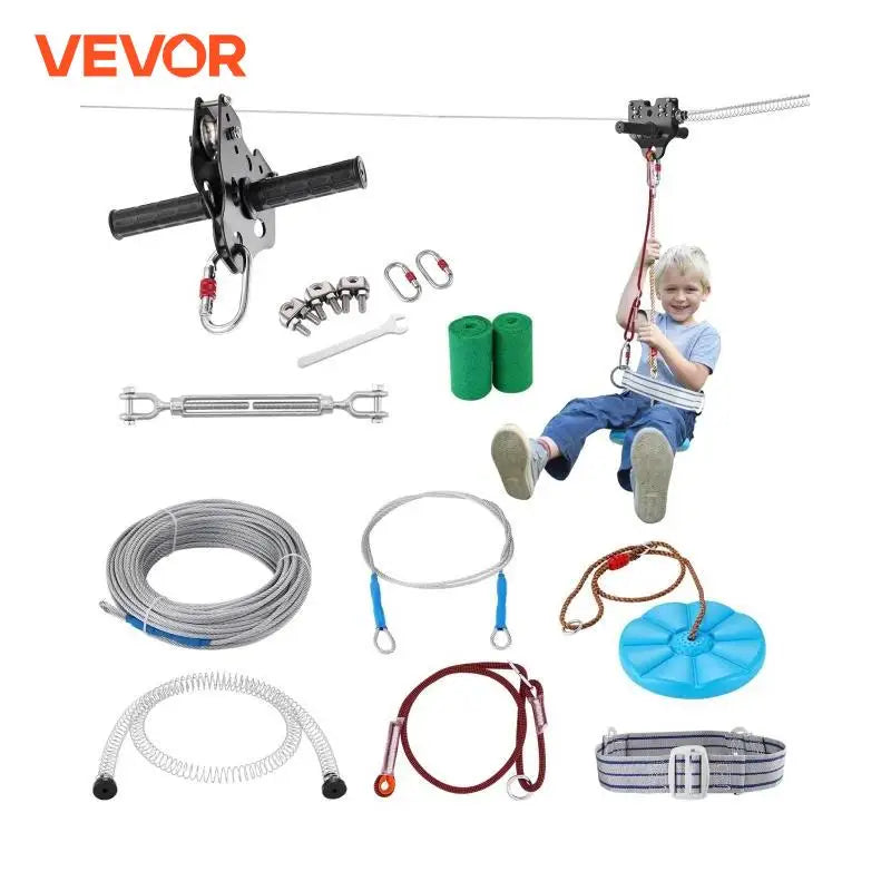 VEVOR 60/80/100/120 FT Zipline Kit Up to 500 lbs