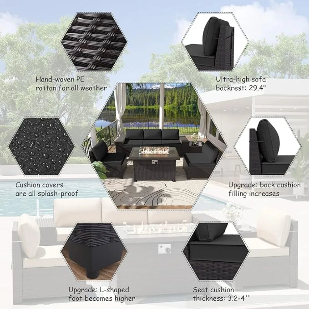 7 Pieces Outdoor Patio Furniture Set with Propane Fire Pit