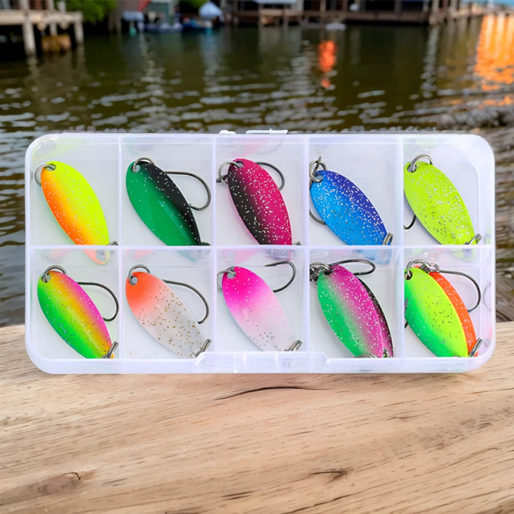 12Pcs Trout Spoon Set with Single Hook Artificial Trout Spinner Lure Metal Spinner Spoon Fake Trout Bait for Pike Perch Salmon