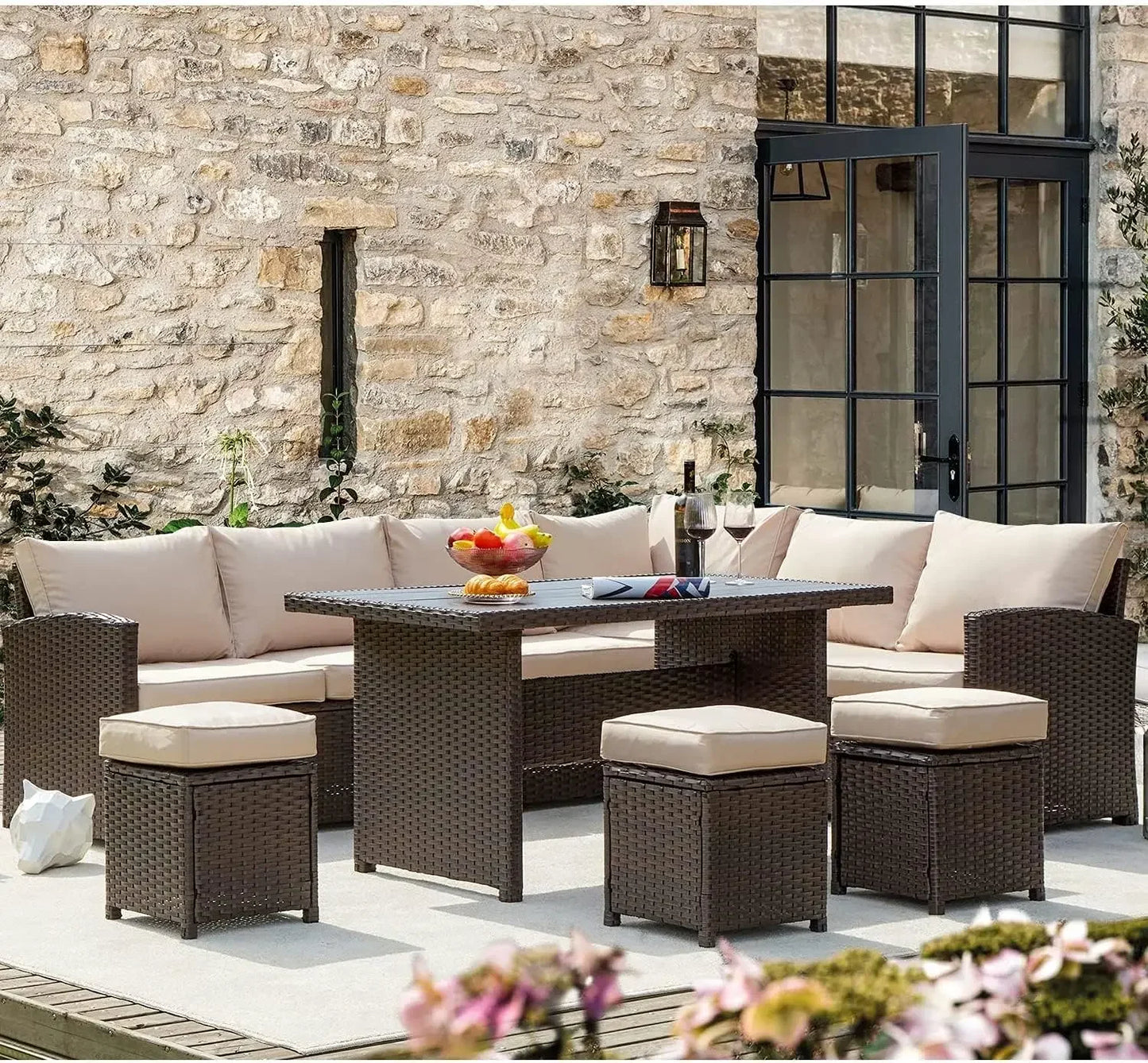 7 Pieces Patio Furniture Set, Outdoor Sectional Sofa