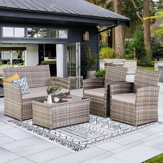 4 Piece Patio Furniture Set Outdoor Wicker Conversation Set