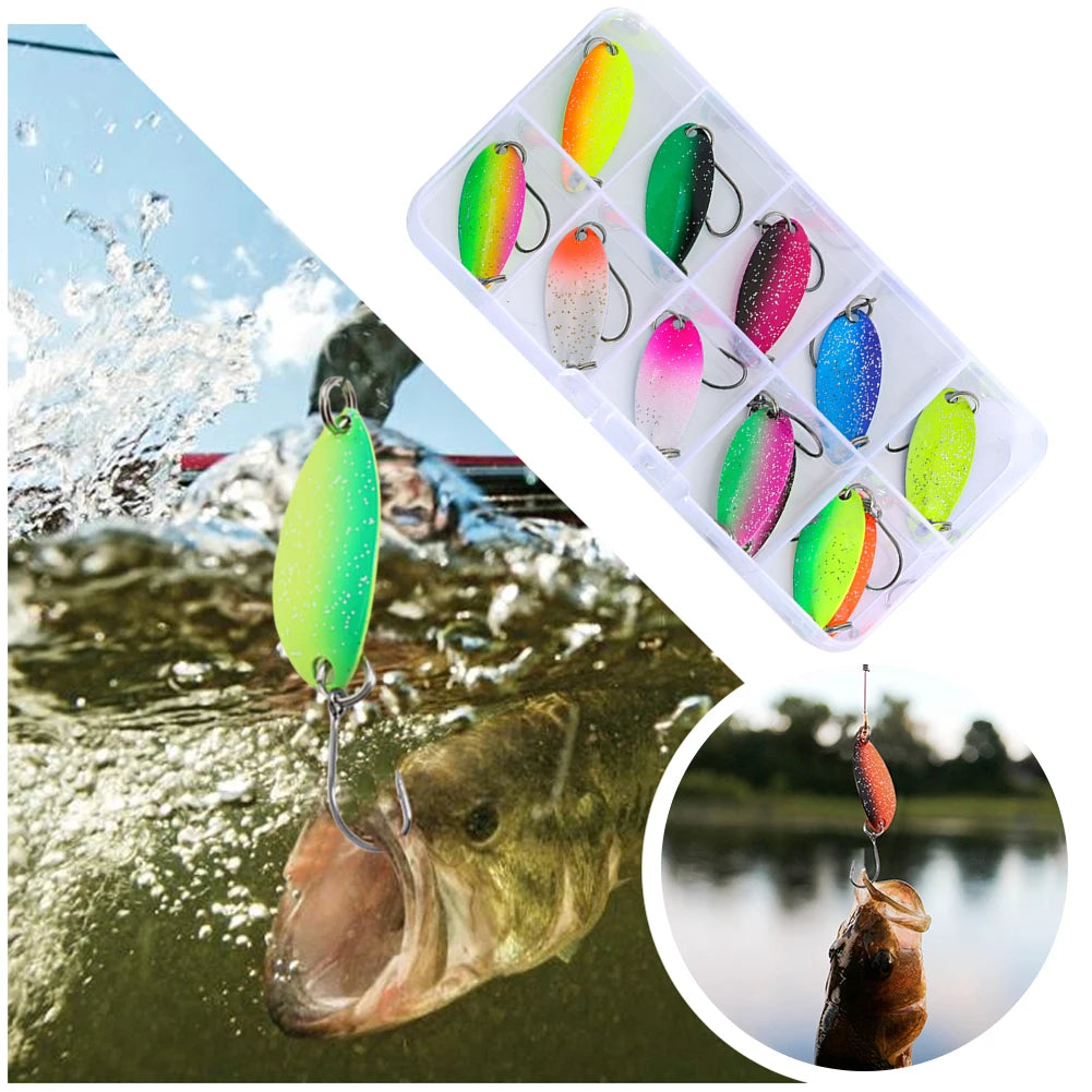 12Pcs Trout Spoon Set with Single Hook Artificial Trout Spinner Lure Metal Spinner Spoon Fake Trout Bait for Pike Perch Salmon