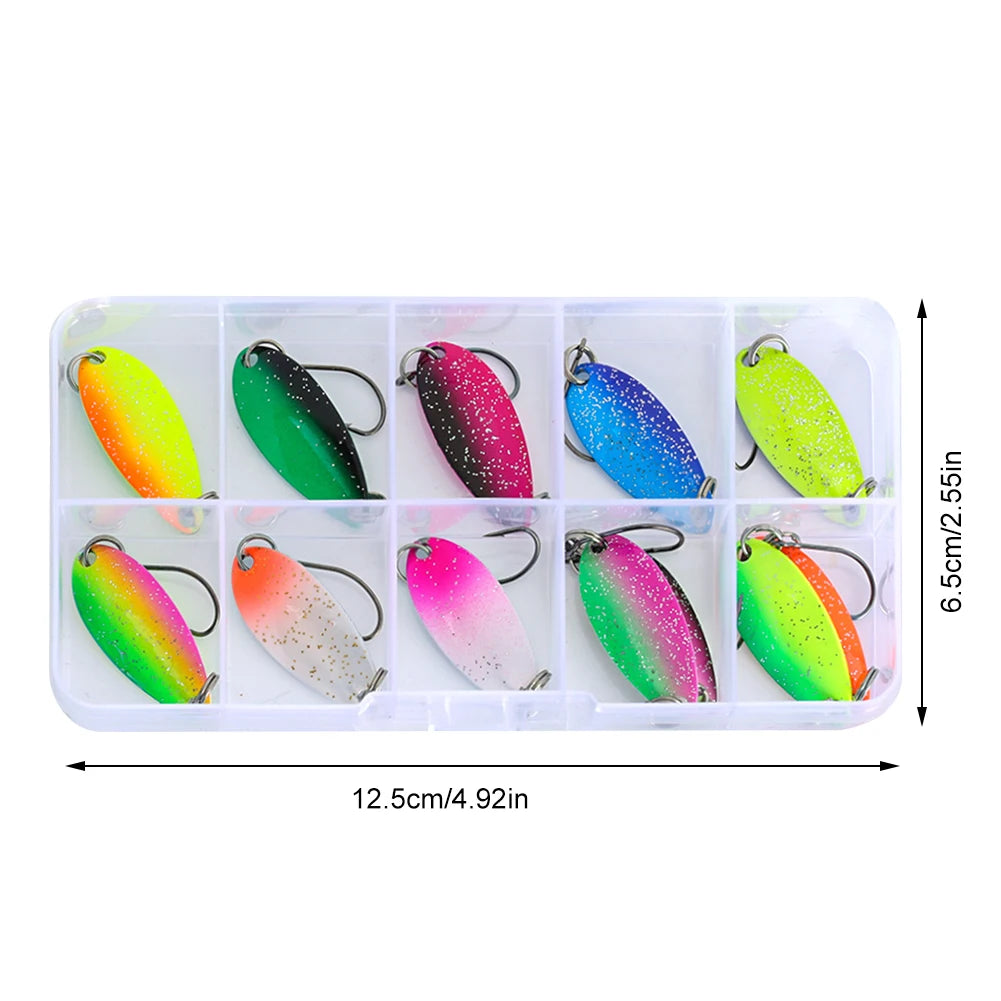 12Pcs Trout Spoon Set with Single Hook Artificial Trout Spinner Lure Metal Spinner Spoon Fake Trout Bait for Pike Perch Salmon