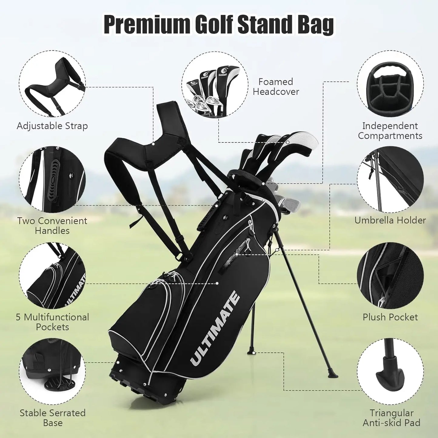 9/10 Pieces Men's Complete Golf Clubs Set Right Hand